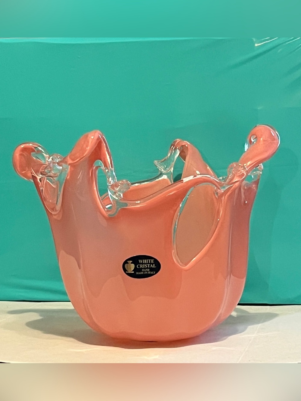 Murano Coral Pink Italian Art Glass Splash Wave Bowl